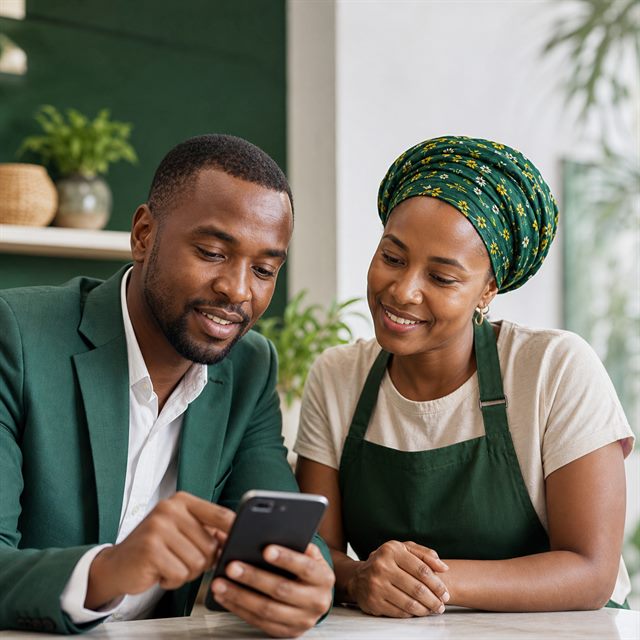 Cliente a receber atendimento financeiro pelo telemóvel